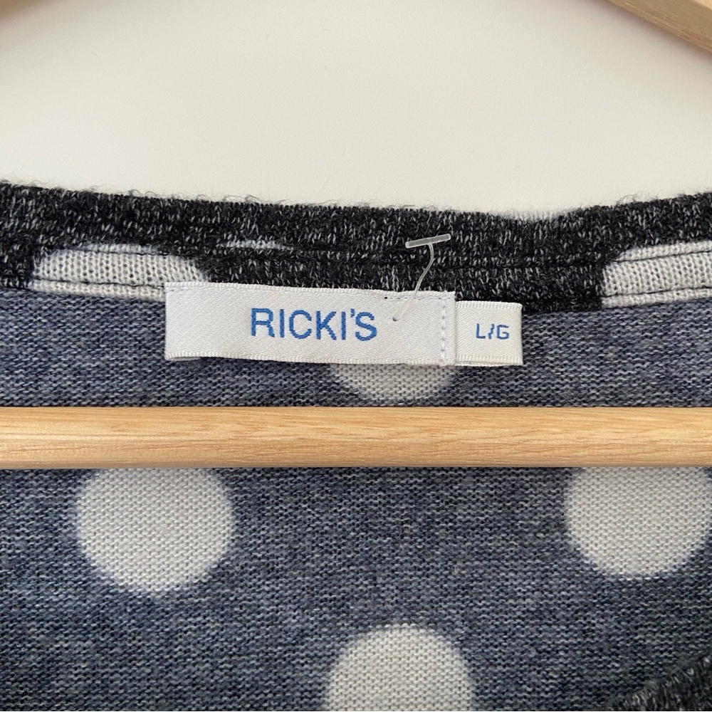 RICKIS BLACK/WHITE LONG SLEEVED POLKA DOT SWEATER WITH TWIST WAIST DETAIL, LARGE - Picture 6 of 6